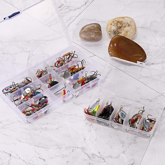 Skylety 40 Pcs Fishing Lure Hard Metal Colorful Spinner Baits with Tackle Box Trout Spoon Fishing Lures for Bass Pike Walleye Trout Salmon