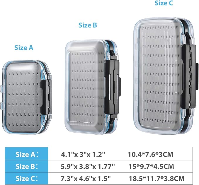 Gonex Fly Boxes for Fly Fishing Jig Boxes Two-Sided Waterproof Lightweight Fly Fishing Box Easy Grip Transparent Lid Fly Fishing Lures Box, 7.3"x 4.6"x 1.5", Grey