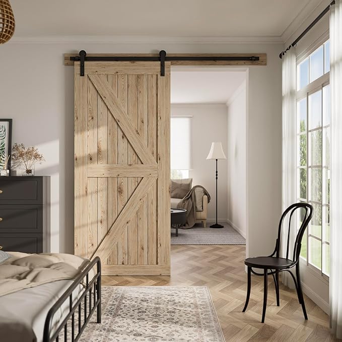 CCJH 19FT Single Sliding Barn Door Hardware Kit Black Carbon Steel Hanger Flat Track System for Closet Kitchen 1 Door 114 inch Wide, Smoothly and Quietly I Shape Roller