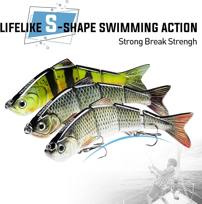 TRUSCEND Swimmax Easy Catch Fishing Lures with BKK Hooks, Wiggling, Vibrating, Rattling and Gurgling for More Bites, Heavy-Duty Dyneema Fiber Jointed Swimbaits for Bass, Trout, Crappie, Walleye, Pike