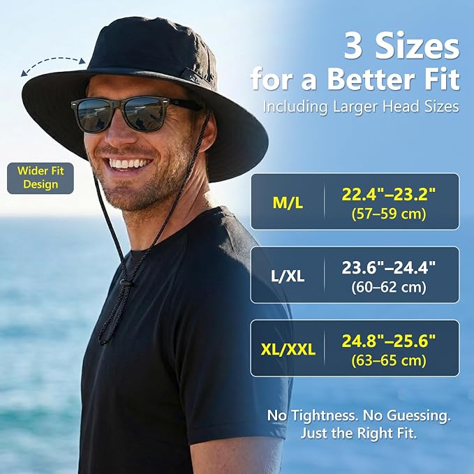 TOP-EX UVCoolix™ Cooling Sun Hat for Men Women, UPF 50+ Wide Brim Safari Hat, 360° Breathable Boonie Hats for Hiking, XL/XXL