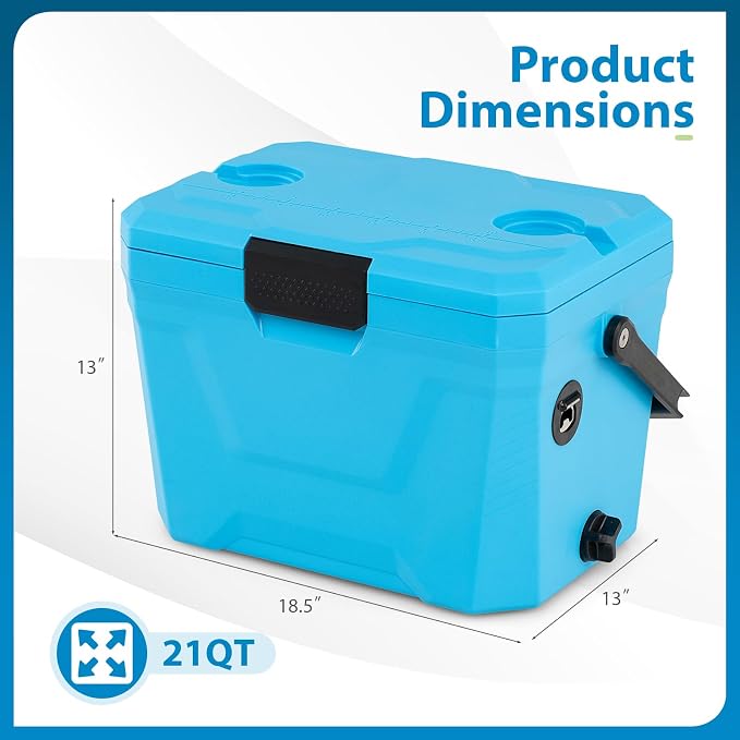 COSTWAY Insulated Portable Cooler, Hard Shell Ice Chest w/ 2 Cup Holders, Bottle Opener, Drain Plug, 3-Day Ice Retention, Outdoor Leak-Proof Dry Box for Beach, Camping, Fishing, Picnic