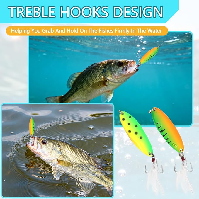 Metal VIB Spinner Blade Baits: 10pcs Blade – Bass & Trout Fishing Lures with Treble Hooks, High-Flash Vibration Hard Baits for Perch Walleye Pike Freshwater Saltwater