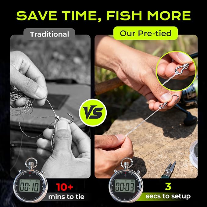 Pre-Tied Dropper Loop Knots Fishing Line, 80 Knots Monofilament Leader with 5.5" Loop Diameter & 18" Spacing, Saltwater & Freshwater Fishing Knots Line for Sea Bass, Snapper, Cod
