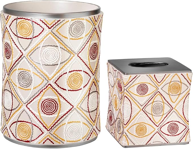 Zahari Home 2pc Sedona Modern Bath Accessories Set Waste Basket & Tissue Box Modern Classic Contemporary Decorative Beautiful Designs Bathroom Decor Set for Home Luxury Bath Set