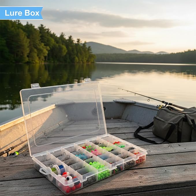 Guyuyii 4 Pack Clear Plastic Organizer Box - 36-Grid Adjustable Dividers Storage Container with Secure Lid - BPA-Free Small Part Case for Earrings, Jewelry, Fishing Lures, Screws & Hardware, No Handle