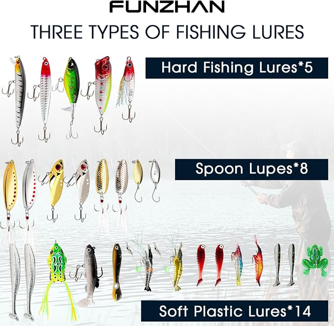 27Pcs Fishing Lures Kit, Hard and Soft Bait Set for Bass Trout Pike, Deep Diving Crankbaits with Premium Gift Box, Freshwater and Saltwater Fishing Tackle Gear for Men Dad Husband