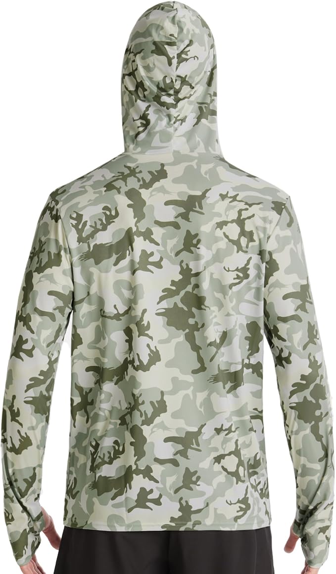 FISHEAL Men's Performance Fishing Hoodie Shirt - UPF 50+ Sun Protection Long Sleeve Thumbholes Shirts with Neck Gaiter