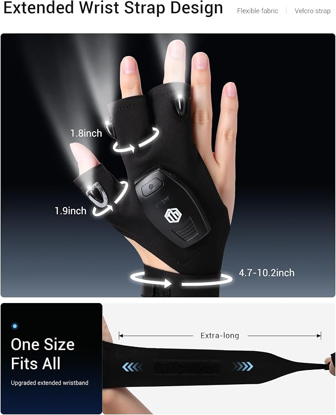 ThxToms Fathers Day Dad Gifts from Daughter Son Wife, Rechargeable Flashlight Gloves, Gift for Men Husband Him Birthday Christmas, Cool Gadget Finger Lights Waterproof for Camping Fishing Repairing