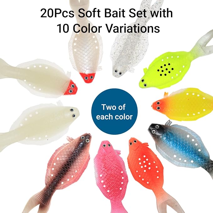 Soft Fishing Lures Set - 20pcs/50pcs/60pcs Floating Worm Baits for Freshwater & Saltwater, Lifelike Slow-Sinking Design, Ideal for Bass Fishing