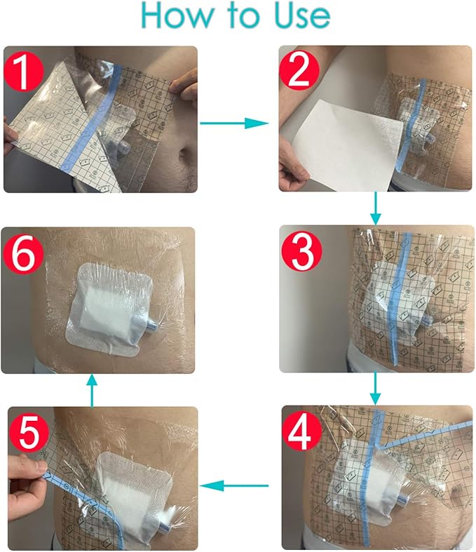 Waterproof Shower Bandage Protector [Pack of 50], 6"x8" Dialysis Catheter Shower Cover Wound PD Peritoneal Dialysis Chemo Port Chest Feeding Tube G-Tube PICC Line Film Dressing