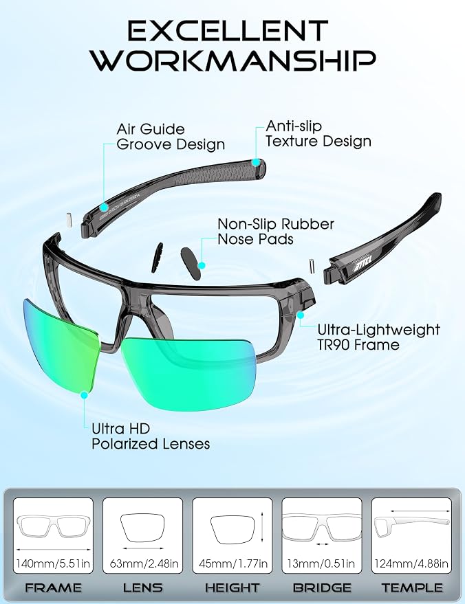 ATTCL Polarized Sunglasses Men for Fishing: UV Protection Lightweight TR90 Sports Wrap Sun Glasses Driving Golf Running
