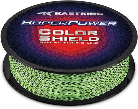 KastKing Superpower ColorShield Braided Fishing Line - Colorfast Braided Line, 100% Solution Dyed UHMWPE Fiber, Smooth & Strong Superline, Near Zero Stretch, Sensitive, High Abrasion Resistance