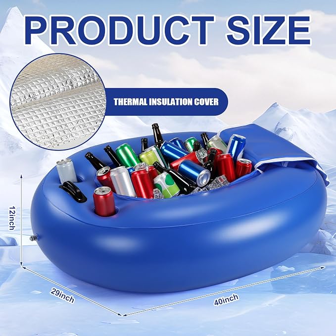 Threehoney 2 Pack Floating Coolers for River Inflatable Cooler 40 Qt - River Cooler Float with Lid Built in Four Cup Holder