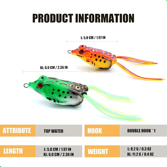 EXAURAFELIS 5pcs Fishing Lures Frogs Lure Frog Baits Ray Frog Topwater luresFishing baits for Basslure Pike Snakehead Musky Weedless Freshwater Soft Lure with Tackle Box