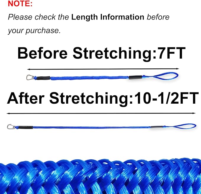 Boat Bungee Dock Lines – Adjustable Boat Tie Downs for Pontoon, Jet Ski, PWC, Kayak | Single Hook Small Cruiser Mooring Lines | (1, Blue, 7 Feet)