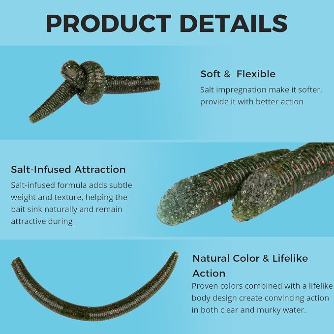 30/50/78/100Pcs Senko Worms Kit – 4"/5" Soft Plastic Fishing Lures with Salt Impregnation for Bass Fishing