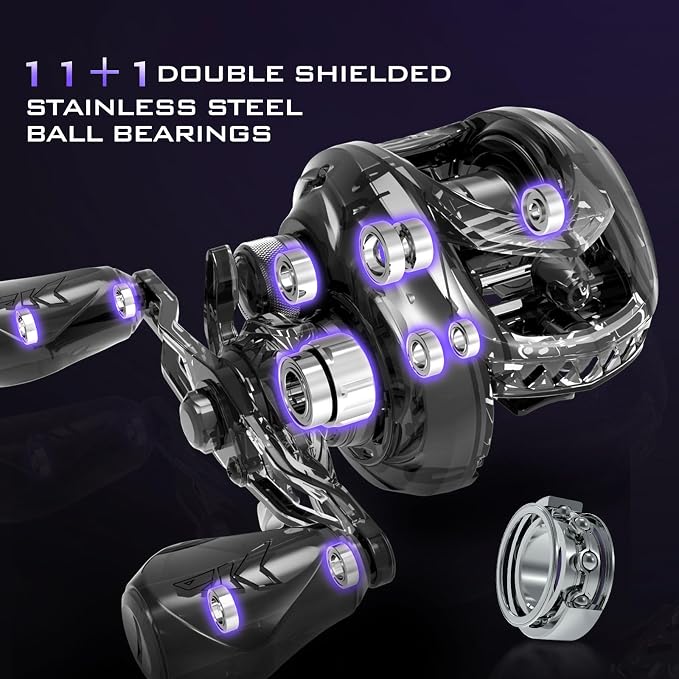 KastKing MegaJaws Elite Baitcasting Fishing Reel, New AutoMag Dual Braking System, Only 6.7oz, 17.64 LBs Carbon Fiber Drag, 11+1 Shielded BB, High Speed 5.4:1 to 9.1:1 Gear Ratios