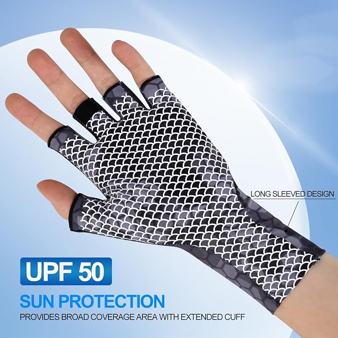 Fly Fishing Gloves Men Sun Sleeves Fingerless UPF Camo Quick-Drying UV Sun Protection for Kayak Rowing Adults Women