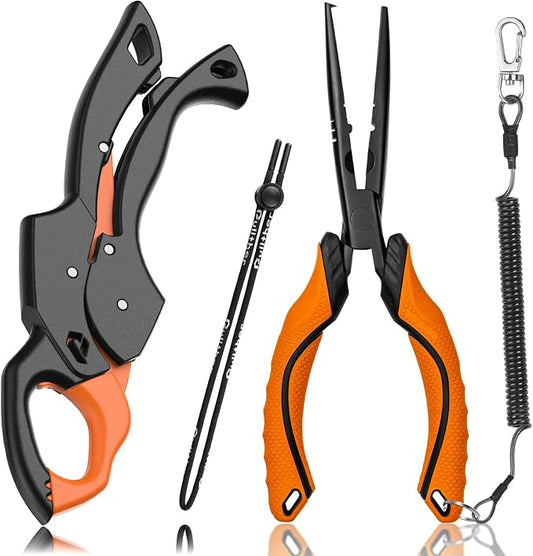 Fish Gripper 9.2",Muti-Function Line Cutter Fishing Pliers, Saltwater Fishing Tool Kit,Fishing Gear with Fishing Lanyard