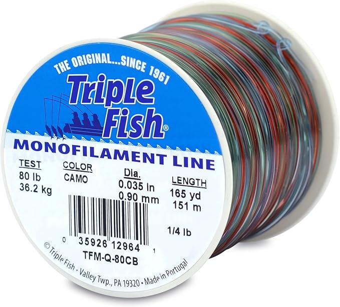 Triple Fish Monofilament Fishing Line - Strong Clear Pink Camo Color for Trolling, Bottom Fishing, Casting Main Line Catfish, Bass