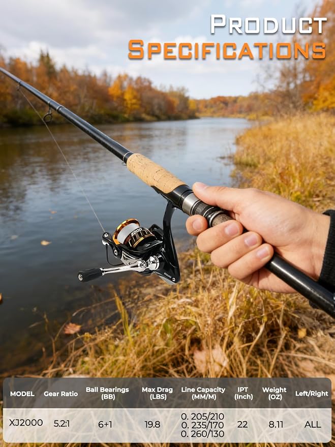 Jenseits Lightweight Spinning Fishing Reel, Sealed Carbon Fiber Up to 20 LB Max Drag, 5+1/6+1BB for Freshwater, 5.2:1 Gear Ratio,CNC Aluminum Spool,1000 Perfect for Ice Fishing, 2000-5000 Series