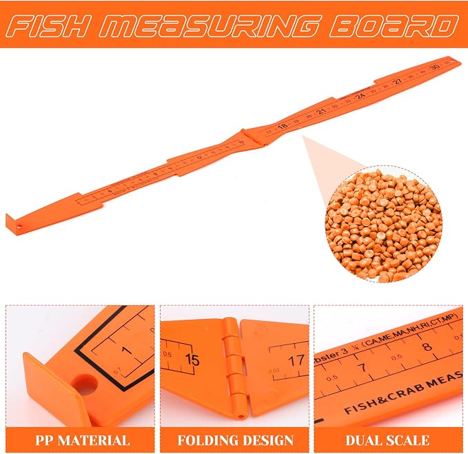 2 Pcs Foldable Fish Measuring Boards, Folding Fishing Rulers Unfolded 32 Inch Bump Board Fishing Rulers Folded to 16 Inch, Easy to Read, Portable Fish & Crab Measure Devices for Boat, Kayak, Orange