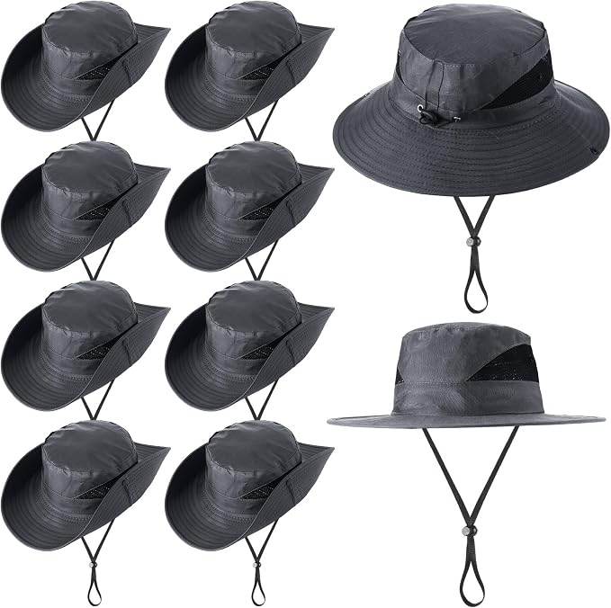 Xtinmee 10 Pcs Bucket Hat Bulk Safari Hat Wide Brim Boonie Hiking Fishing with Chin Strap for Women Men Adult Summer