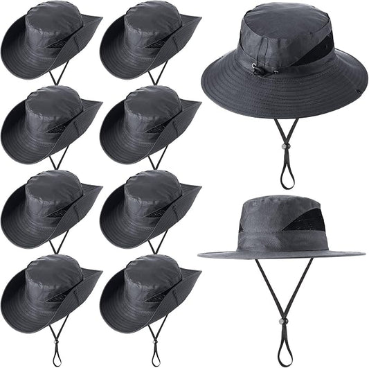 Xtinmee 10 Pcs Bucket Hat Bulk Safari Hat Wide Brim Boonie Hiking Fishing with Chin Strap for Women Men Adult Summer