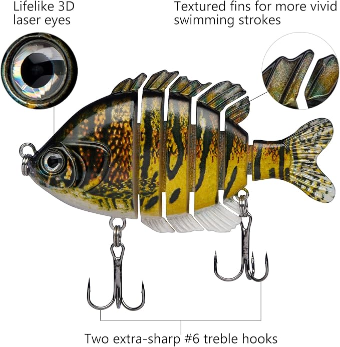 BASSDASH SwimPanfish Multi Jointed Panfish Bluegill Swimbaits Hard Topwater Bass Lures Fishing Lure Crank Saltwater 3.5in/0.85oz