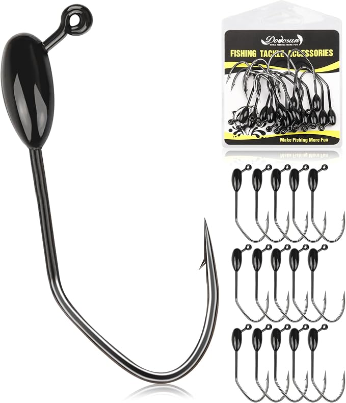 Dovesun Tube Jig Heds, 15pcs Tube Bait Fishing Jigs 3X Strong 3/0 4/0 Bass Hooks for Crappie, Trout, Bass Fishing 1/8oz 3/16oz 1/4oz 3/8oz Tube Jigs Kit for Freshwater Saltwater