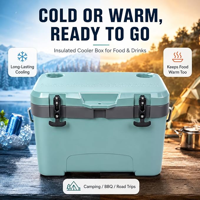 YELLOW JACKET 27 Quart Ice Cooler, Portable Ice Chest Hard Cooler Box with Retention Insulation and Heavy Duty Handle for Camping, Picnic, Beach, Drink, Beverage, Fishing