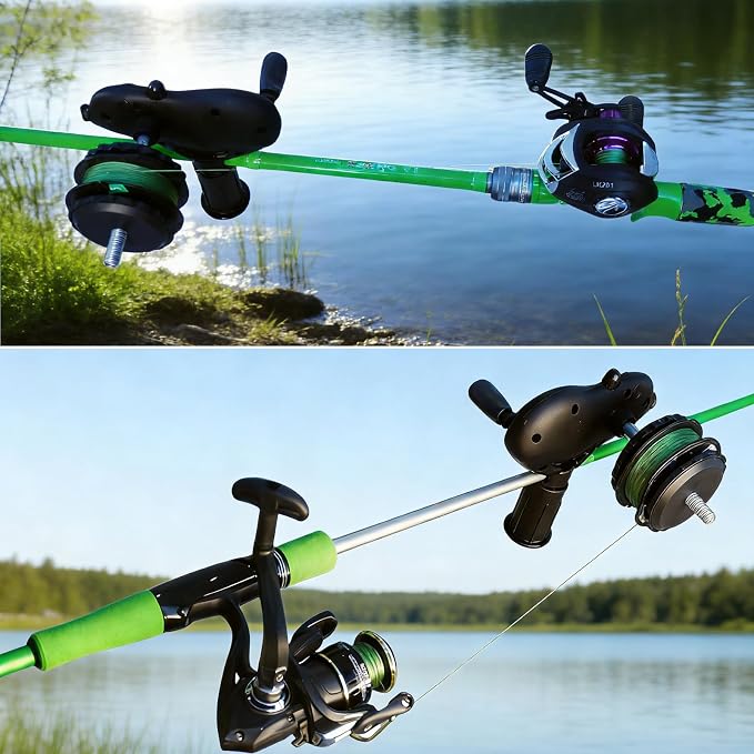 Black Pig-Shaped Fishing Line Winder Spooler, All-in-One Portable Fishing Reel Spooling Station for Spinning, Casting Reels, Clamp-on Rod or Desk Mount, Anti-Twist, Multi-Function,