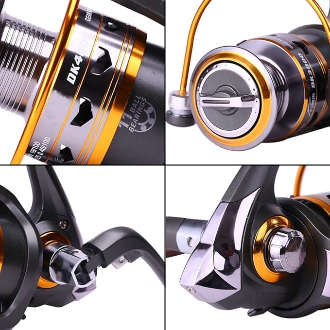 Sougayilang Spinning Fishing Reels with Left/Right Interchangeable Collapsible Wood Handle Powerful Metal Body 5.2:1/5.1:1 Gear Ratio Smooth 11BB for Inshore Boat Rock Freshwater Saltwater Fishing