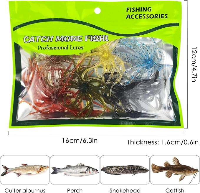 6 Pcs Soft Urchin Lures Fishing Saltwater Slow Floating Lures for Bass Trout Crappie