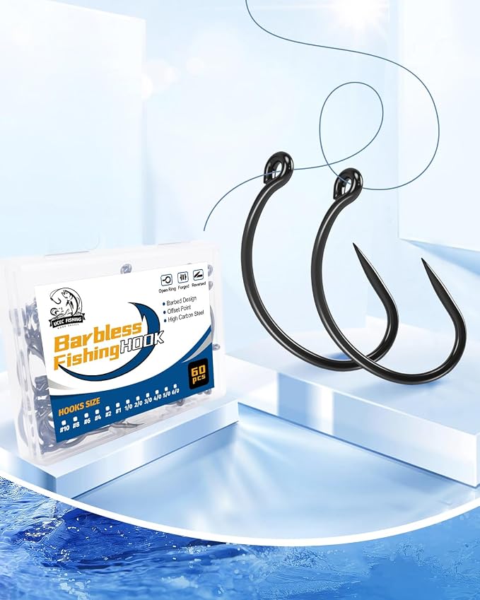 UCEC 190/220/260PCS Barbless Fishing Hooks, Carp Hooks Circle Curve Shank Fly Tying Fishing Hook Tackle Kit for Freshwater Saltwater Hair Rig Trout Size: 2# 4# 6# 8# 10#