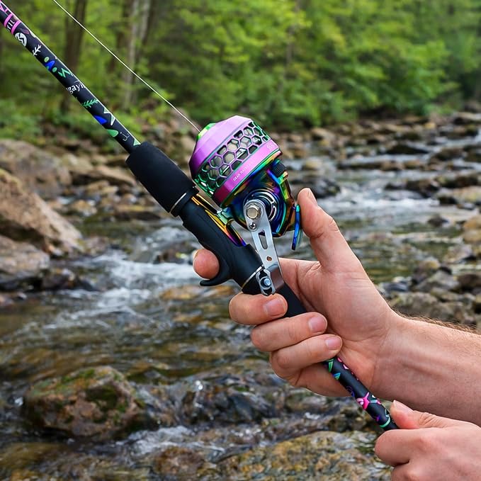 Sougayilang Spincast Fishing Rod Reel Combo, 5.9ft 2 Pieces Medium Heavy Fiber Glass Pole with Bright Strong Smooth Reel for Freshwater