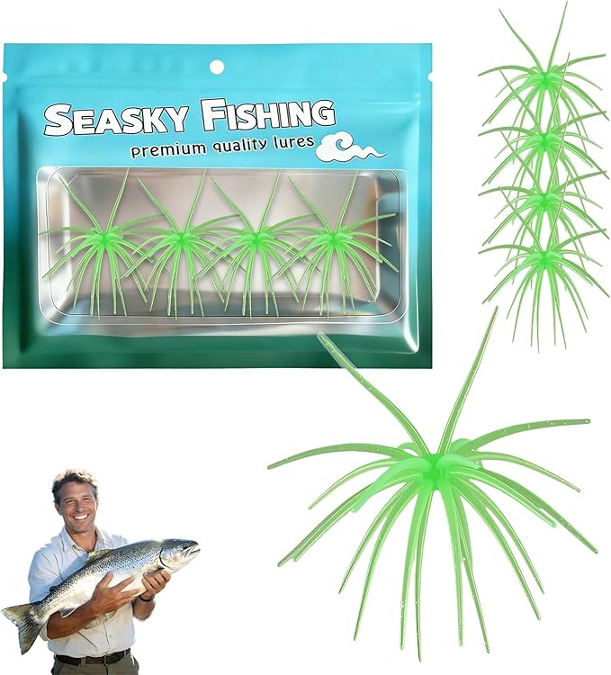 4Pcs Dice Bait, Floating TPR Swimbait with Reflective Stars,Tentacle Creature Lure, Sea Urchin Style Soft Plastic Baits, for Bass Fishing Drop Shot, Wacky Rig/Neko Rig and Finesse, Slow Sinking