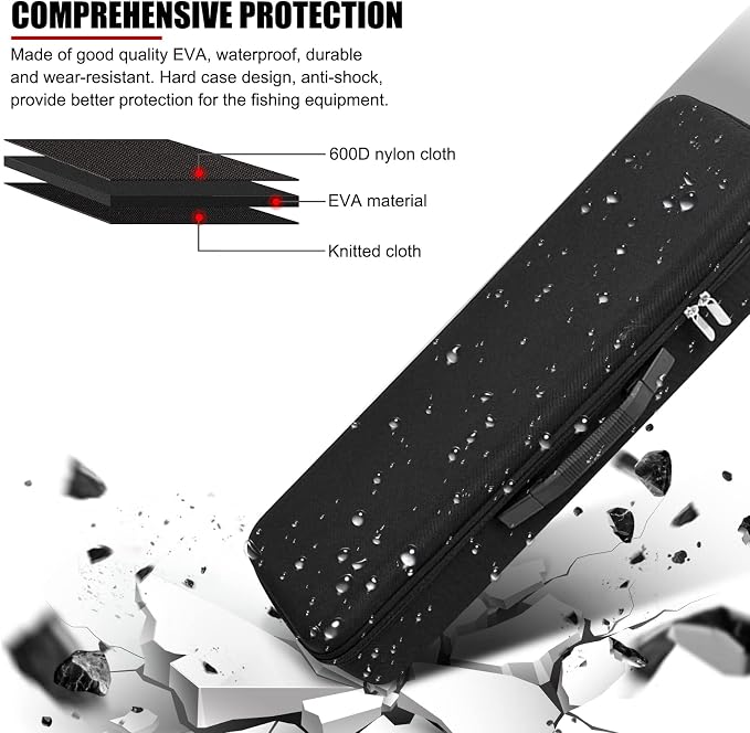 Portable Waterproof Hard EVA Case for Fishing Tackle Storage, 21 inch Fishing Rod Reel Organizer Bag Travel Carry Case Bag, with Foam Interior Shockproof