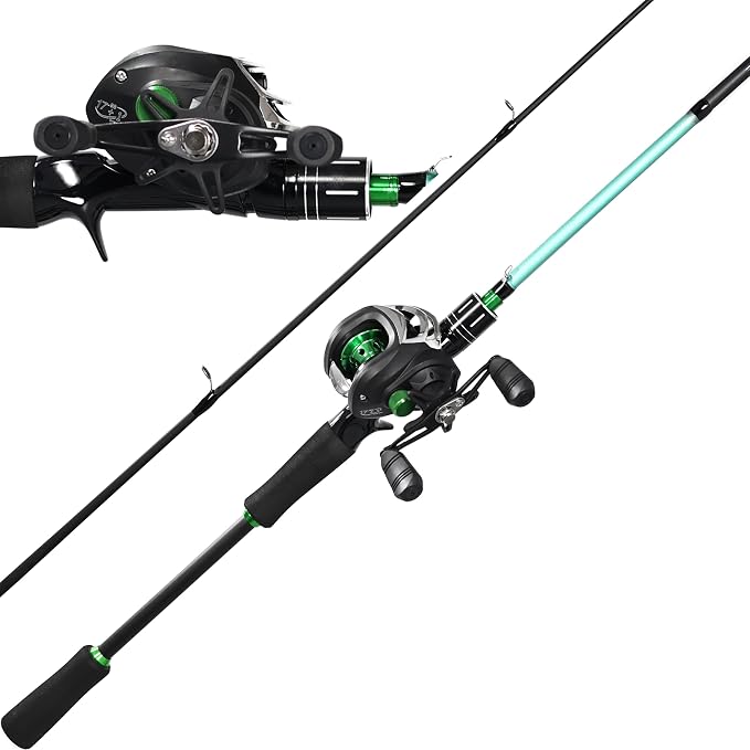 Kilitn Fishing Rod and Reel Combo, Green Color Baitcasting Combo Baitcast Reel, 2-Piece Baitcaster Rod, Durable Fiberglass with Comfortable EVA Handle