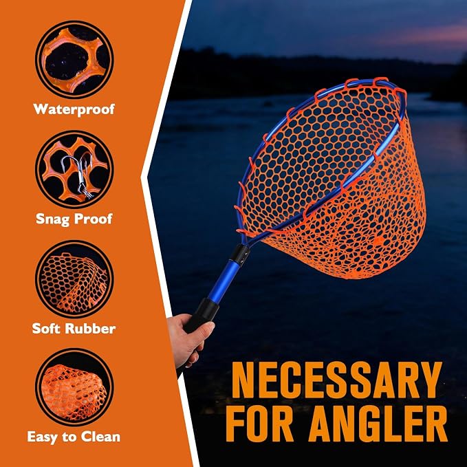 Dovesun Rubber Fishing Net Replacement Netting Without Handle Clear Black Fishing Nets for Fish Fly Fish Landing Net Bag for Freshwater Saltwater Foldable Trout Net Rubber Mesh 5 Sizes White Black Red