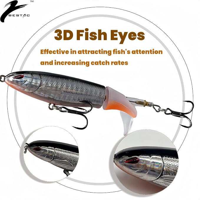 Bestac Topwater Fishing Lures Set Popper Lures for Bass Catfish Pike Perch Bass Lures with Floating Rotating Tail Artificial Hard Bait Multiple Colors