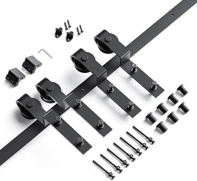 EaseLife 9 FT Bypass Double Sliding Barn Door Hardware Kit,Single Track, Slide Smoothly Quietly, Easy Install (9FT Track Kit for Double 59" Wide Door)