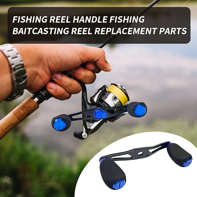 Fishing Reel Handle Fishing Baitcasting Reel Replacement Parts, with EVA Knob and Nut (Black+Blue)