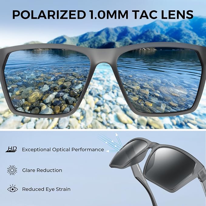KastKing Beartrap Polarized Sports Fishing Sunglasses, With PuriVex Protective Lens Coating, Square Frame Design, Men Women