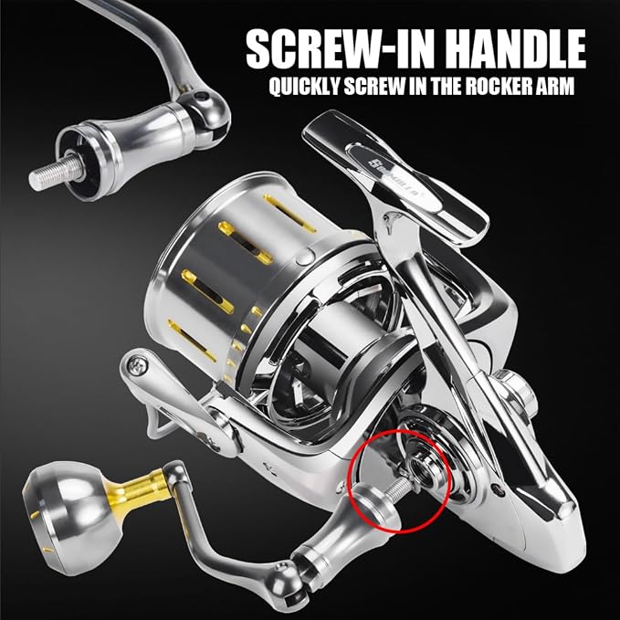 Heavy Duty Spinning Reel Metal Body with CNC Machined Spool 55LB Max Drag 6/8+1 Bearings Ultra Smooth 4.6/4.8:1 High Speed Gear Ratio Saltwater Freshwater Fishing Reel for 8000 to 14000 Series