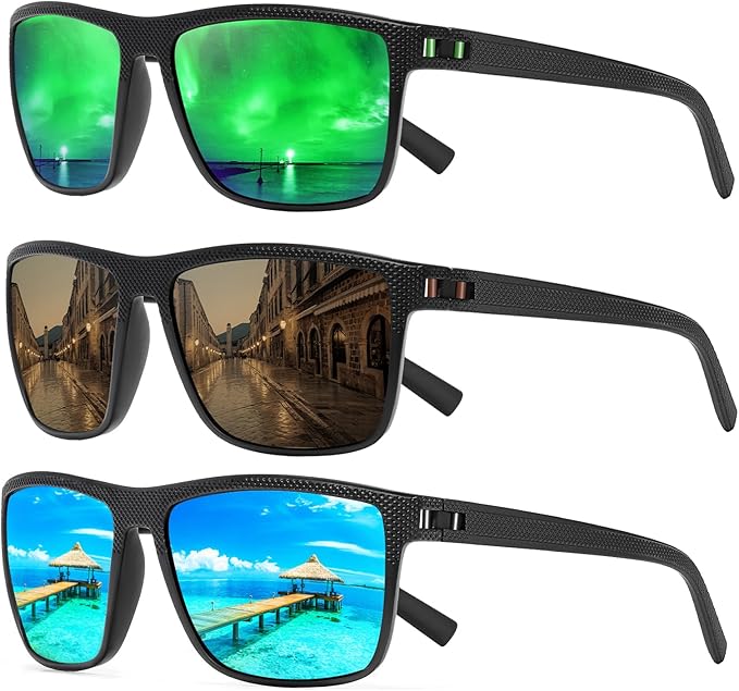 Square Polarized Sunglasses for Men and Women Lightweight Frame Sun Glasses with UV Protection