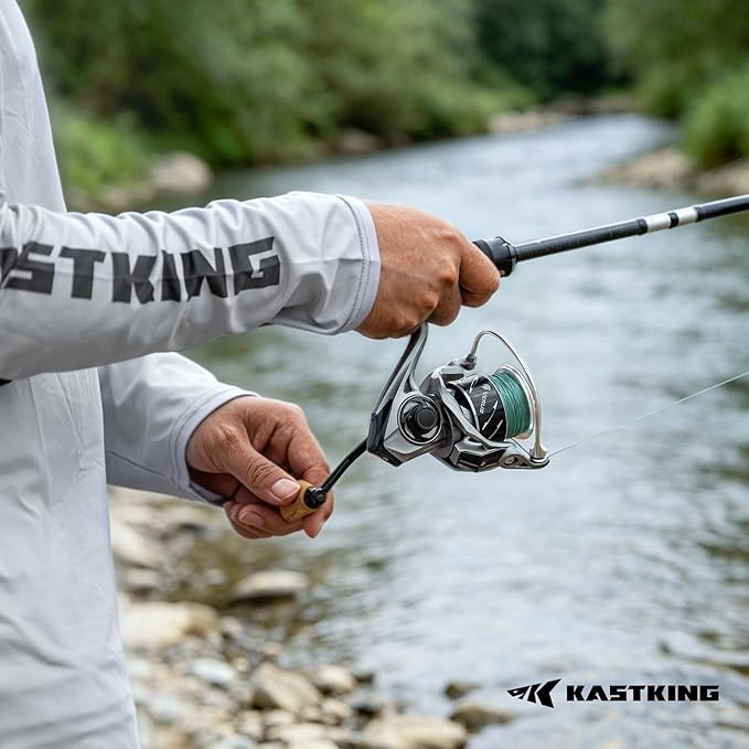 KastKing Verus Spinning Reel, Ultra-Lightweight 5oz Fishing Reel, 5.2:1/6.2:1 Gear Ratio, Aerodynamic Reel Rotor, 10+1 Stainless Steel Bearings, Lightweight Nylitech Body&Rotor, Carbon Fiber Drag