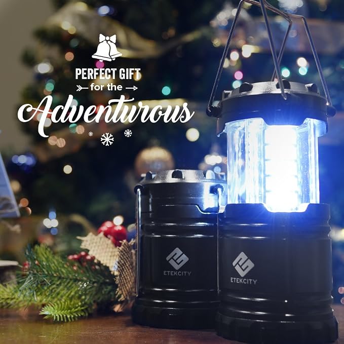 Etekcity Lantern Camping Essentials Lights, Led Flashlight for Power Outages, Battery Operated Lamp for Emergencies, Survival Gear, Hurricane Preparedness Items, Water Resistant, 2 Pack, Black