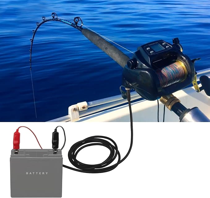 10Feet Electric Fishing Reel Power Cord Cable, Power Cable Connecting Battery to Reels Spool, Compatible with Daiwa Tanacom 1000 750 500, Seaborg 500MJ, Leobritz, Shimano, BeastMaster, ForceMaster